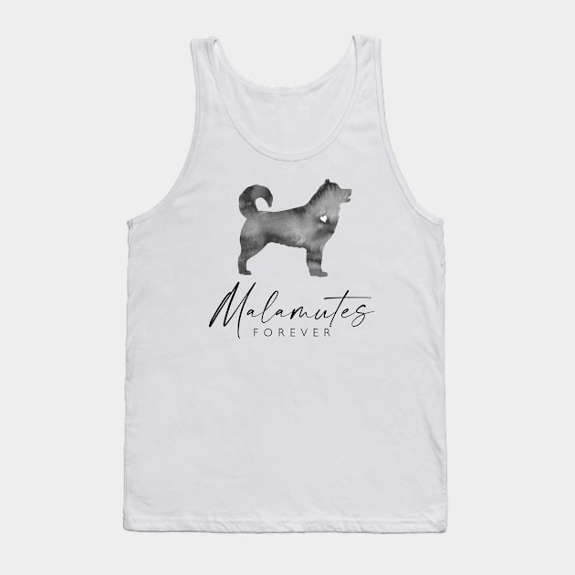 Malamute Dog Lover Gift - Ink Effect Silhouette - Malamutes Forever Tank Top by Elsie Bee Designs